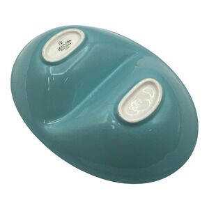 MCM Mikasa Cera-Stone Divided Serving Dish Oval Turquoise Blue White Japan Retro